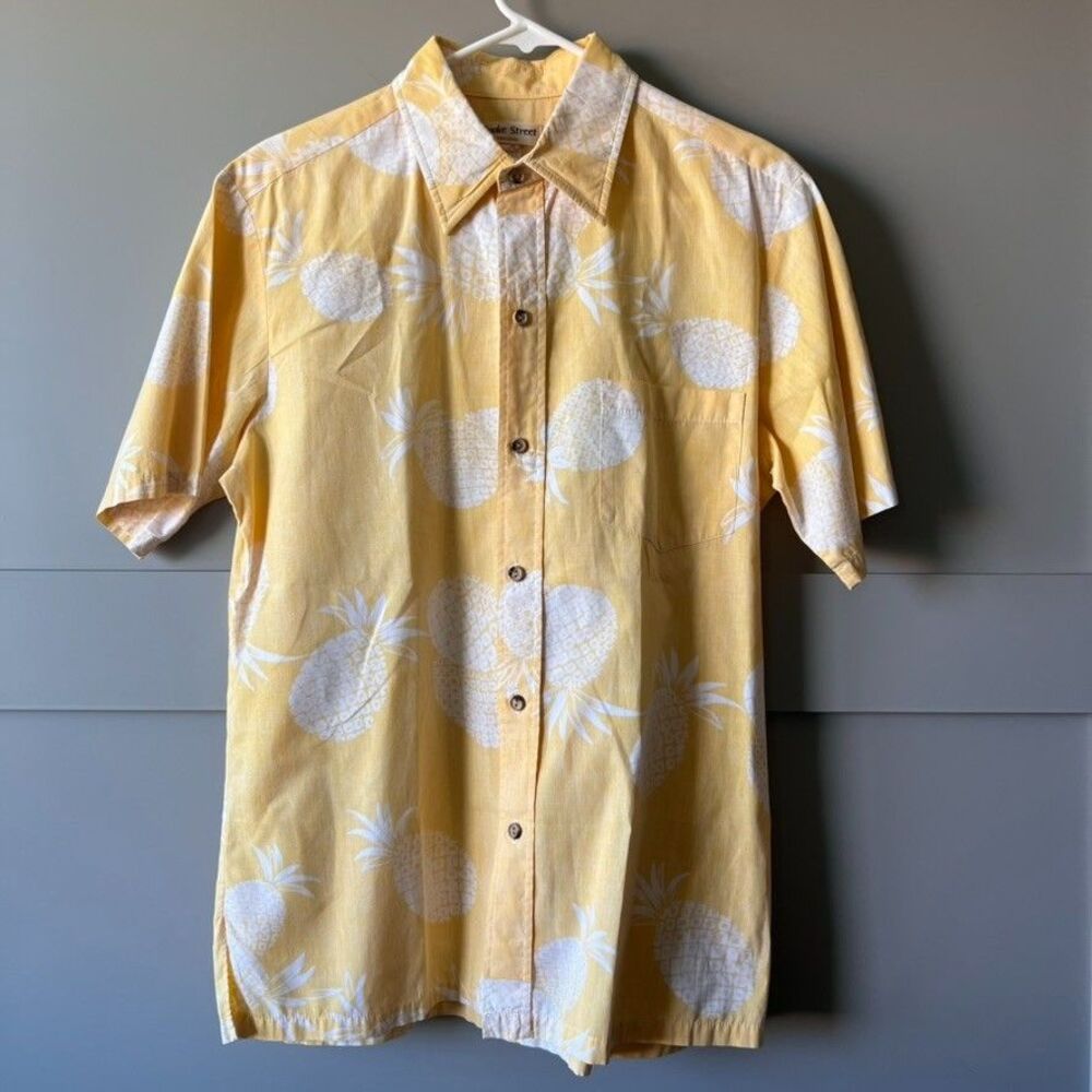 Cooke Street Hawaiian Button‎ Up Shirt Mens Large Yellow Pineapples USA Tropical